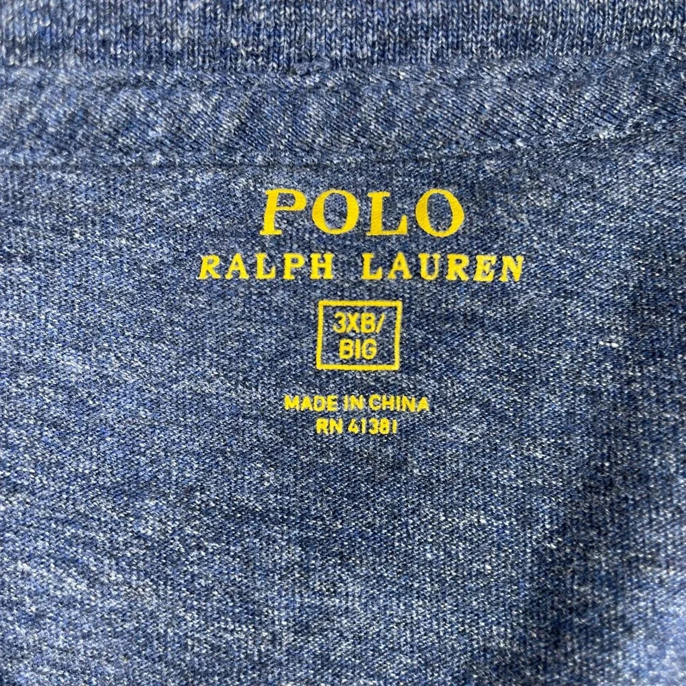 Polo Ralph Lauren T-Shirt Men 3XB Blue V-Neck Long Sleeve Pony Preppy White Pony